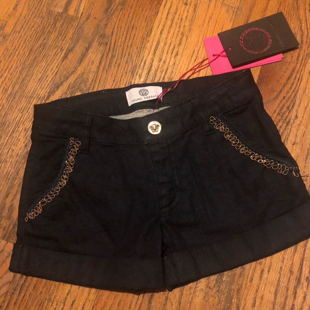 Versace Black Girls' Shorts with Gold Chain Trim